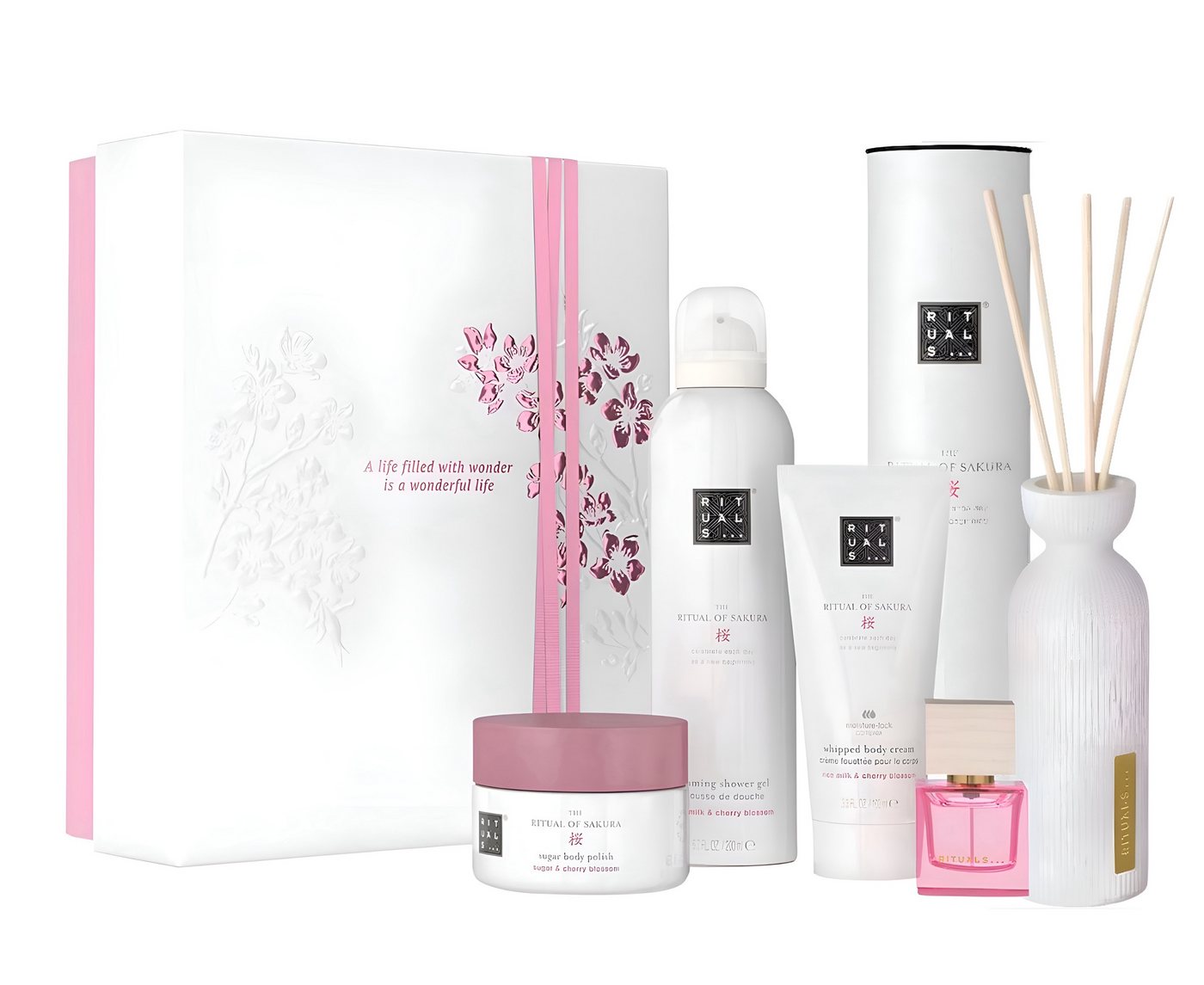 Rituals Pflege-Geschenkset The Ritual Of Sakura Medium Gift Set + Duftstäbchen + Parfüm Set, 6-tlg., Travel – Rêve de Hanami Körperpeeling Duschschaum von Rituals