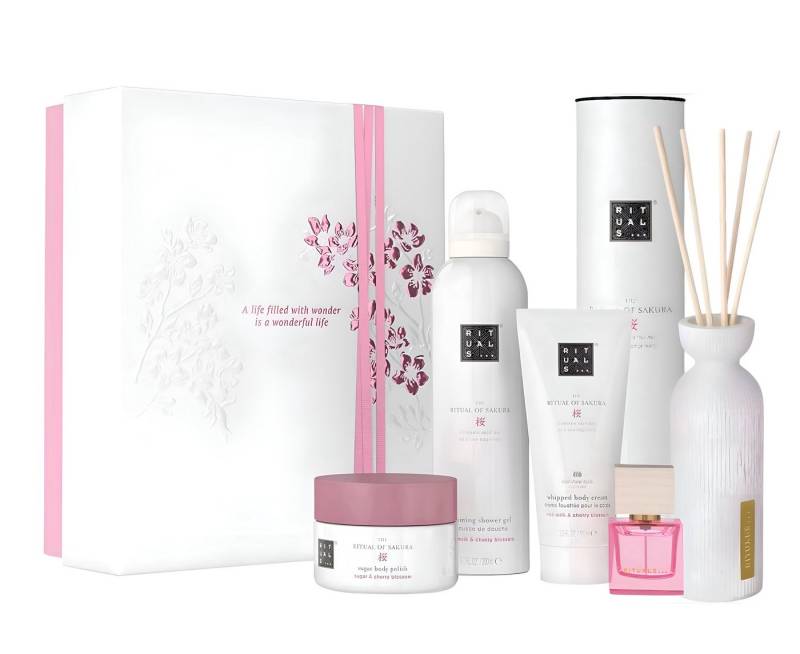 Rituals Pflege-Geschenkset The Ritual Of Sakura Medium Gift Set + Duftstäbchen + Parfüm Set, 6-tlg., Travel – Rêve de Hanami Körperpeeling Duschschaum von Rituals