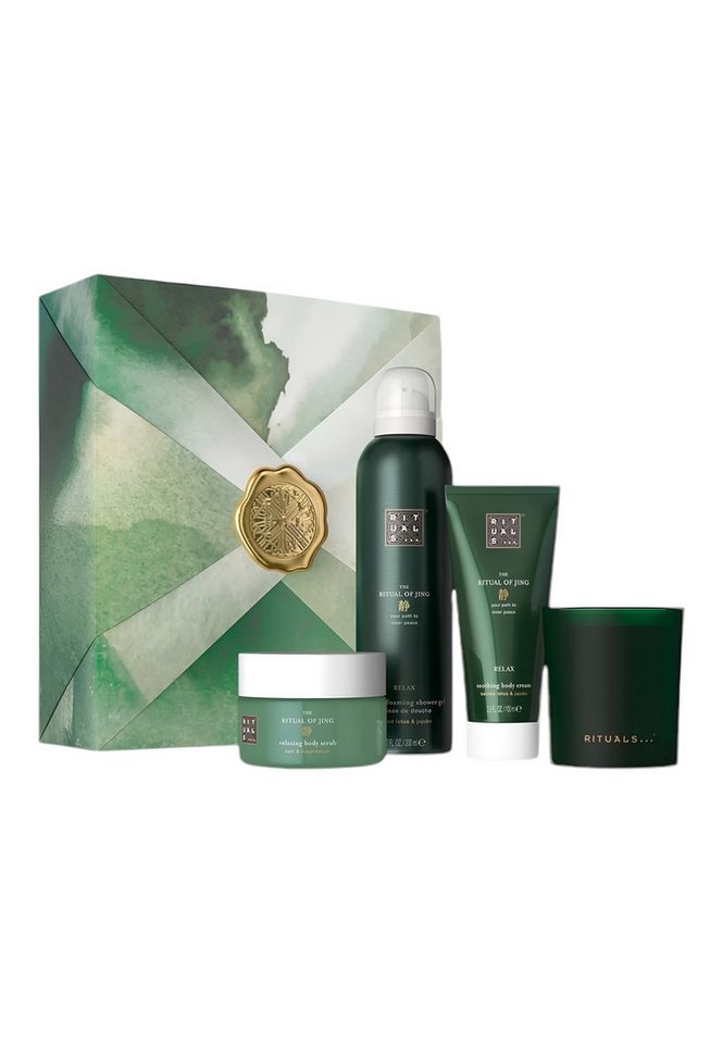 Rituals Pflege-Geschenkset The Ritual of Jing M für Frauen, Heiligem Lotus, Jujube, Minze Pflege-Körperpflegeset, 4-tlg., Beruhigender Duft, Spa-Erlebnis, Geschenkbox, Körperpeeling. von Rituals