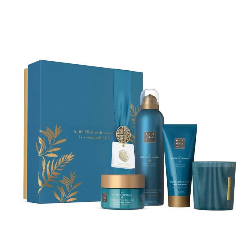 Rituals Pflege-Geschenkset Von Hammam 4 tlg: Creme 100 ml,Peeling 125 g,Gel 200 ml,Kerze 140 g von Rituals