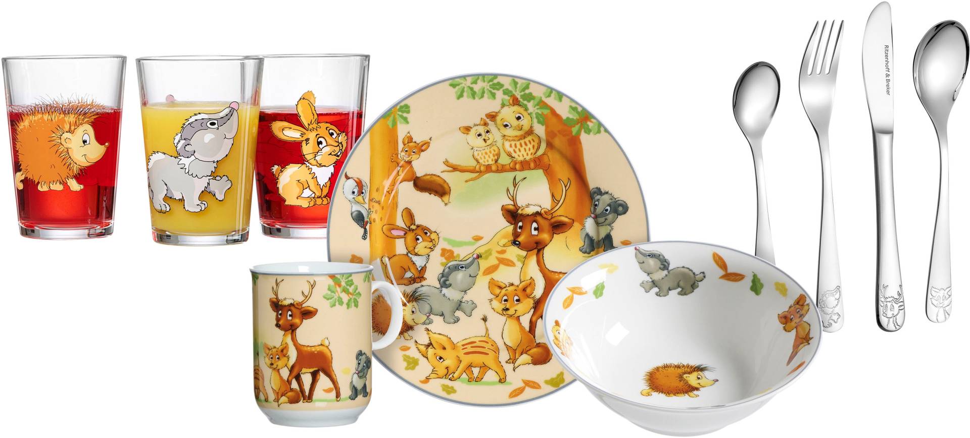 Ritzenhoff & Breker Kindergeschirr-Set "Waldtiere" mit Besteck und Trinkgläsern von Ritzenhoff & Breker