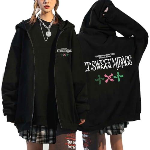 Riujater Damen Herren Kapuzenpullover Y2k Unisex Langarm Kapuzenjacke Sweatshirts Kpop TXT Oversized Jacke E-Girls Pullover Outwear Lose Freizeit Oberteile Streetwear von Riujater