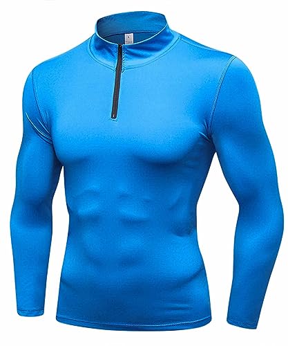 Riujater Herren Sports Langarmshirt 1/4 Zip Pullover Sweatshirt Schnelltrocknend Langärm Trainingsshirt Gym Jogging Top Laufshirt Männer Funktionsshirt Lässig T-Shirt von Riujater