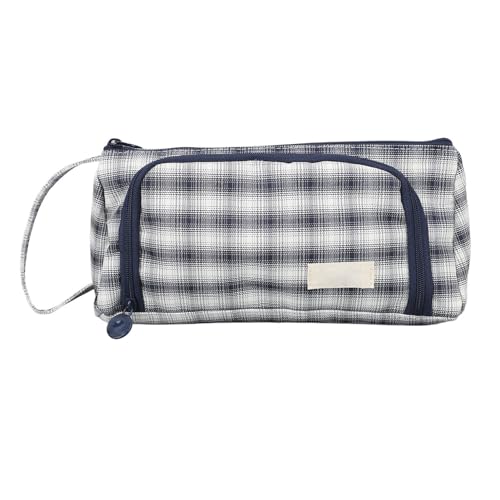 Riuulity Großes Federmäppchen aus Segeltuch mit Doppelter Öffnung, Doppellagiges Aufbewahrungsdesign, Karomuster, für Studenten, mit Mehrzwecktasche für das Büro von Riuulity