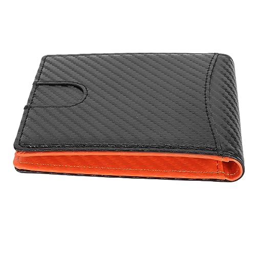 Riuulity blockierende Herren-Geldklammer-Geldbörse aus Karbonfaser, Schlankes Kartenetui aus Leder, 10 Fächer, für Vielbeschäftigte Reisende, Vordertasche für (Schwarz mit orangefarbener von Riuulity