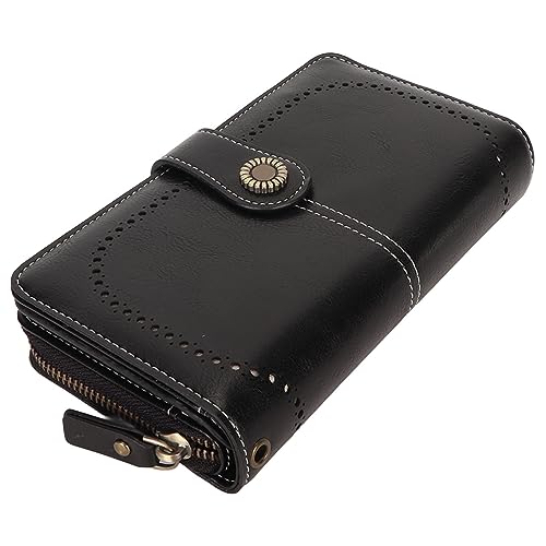 Riuulity blockierende Leder-Geldbörse mit Großem Fassungsvermögen, blockierende Geldbörse für Damen, mit Abnehmbarer Handschlaufe, Leicht zu öffnen, Rostbeständig (Black) von Riuulity
