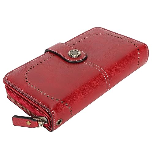 Riuulity blockierende Leder-Geldbörse mit Großem Fassungsvermögen, blockierende Geldbörse für Damen, mit Abnehmbarer Handschlaufe, Leicht zu öffnen, Rostbeständig (Wine RED) von Riuulity