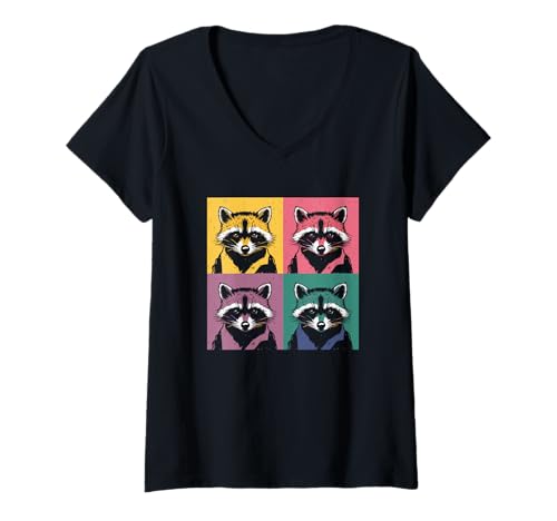 Damen Collage Art Waschbär Müllpanda Waschbären T-Shirt mit V-Ausschnitt Damen Collage Art Waschbär Müllpanda Waschbären T-Shirt mit V-Ausschnitt von RivArtdale Designs