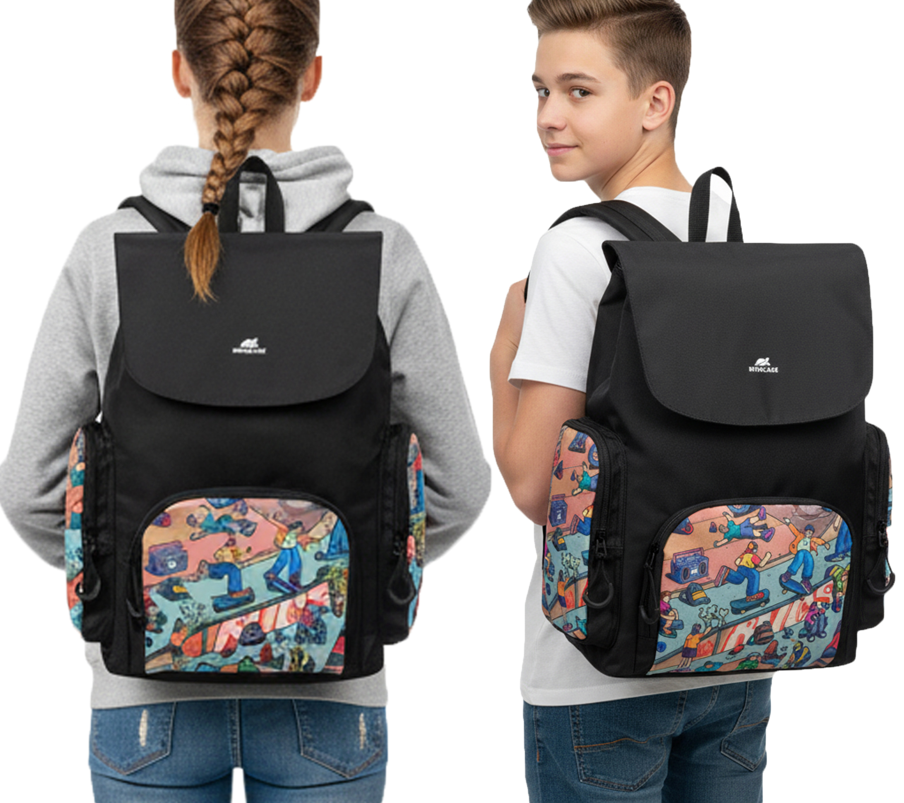 Rivacase Agora Urban Skaters Rucksack Alltags-Rucksack Schul-Rucksack 15L 5425 BK Schwarz/Bunt von Rivacase