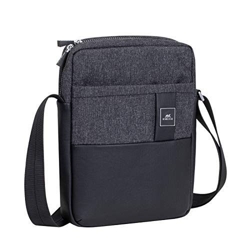 Rivacase Crossbody Tasche für Tablets bis 11 Zoll aus hochwertigem Kunstleder und Polyester - Schultertasche Umhängetasche Herren mit verstellbarem Schultergurt / 8811 melange Schwarz von Rivacase