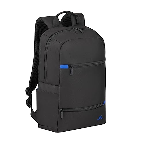 Rivacase Laptop Rucksack 15L bis 15,6 Zoll - 29 x 45 x 12 cm. - wasserabweisender Tagesrucksack für Damen und Herren - Urban Backpack für Business, Freizeit, Sport, Uni (Schwarz) von Rivacase