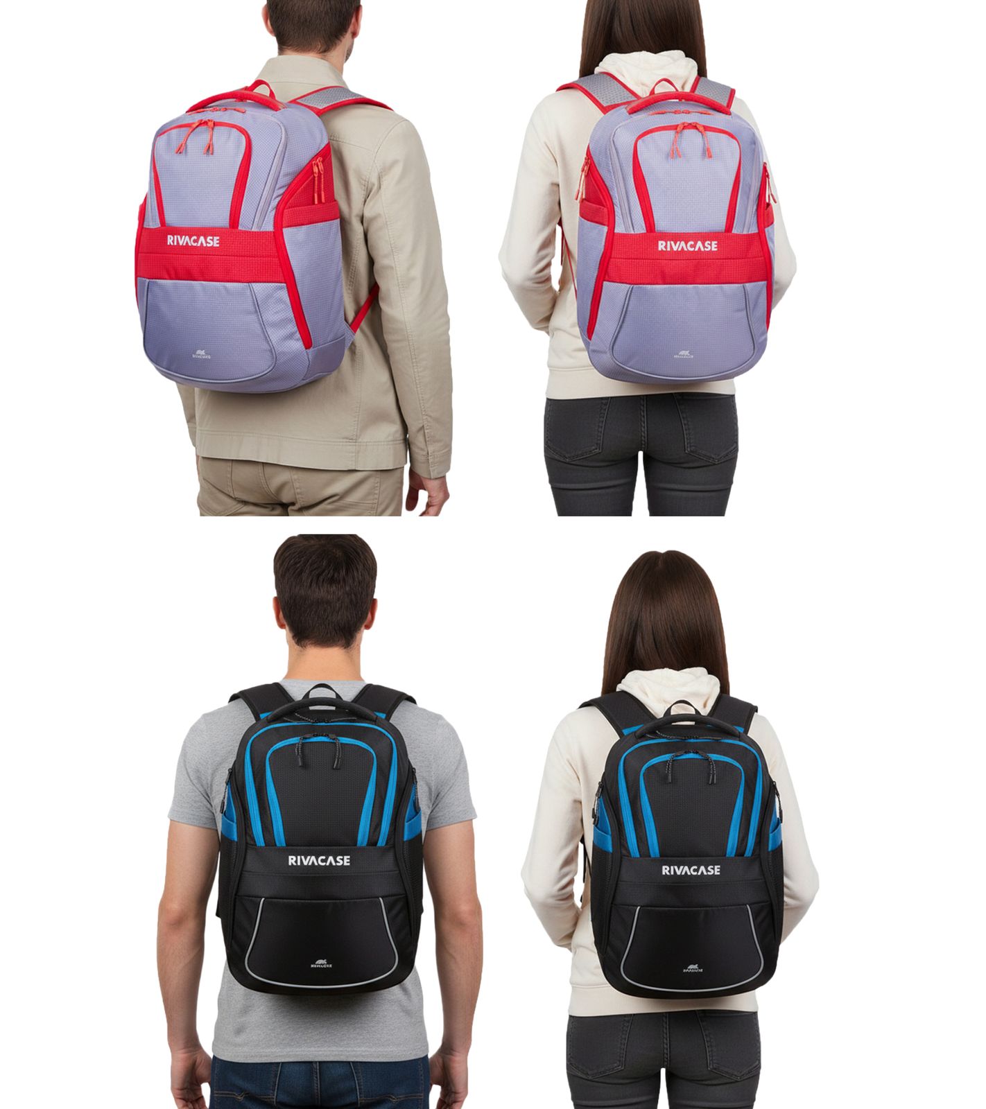 Rivacase Mercantour Rucksack mit 15,6" Laptopfach Alltags-Rucksack 20L 5225 in Grau/Rot oder Schwarz/Blau von Rivacase