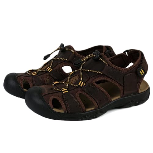 Herren Leder Wandersandalen Outdoor Sport Sommer Strand Fischer Sandalen Leder Sandale Geschlossene Zehe Wandern Sandalen Casual Atmungsaktiv Sportliche Schuhe,38-50 von Rivccku