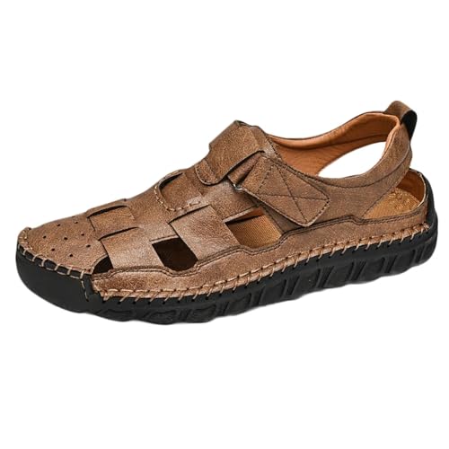 Herren Sandalen mit Klettverschluss Leder Freizeitschuhe Sport Trekkingsandalen Strandschuhe Trekking Wander Outdoorsandalen Fischer Sandale wasserdichte von Rivccku