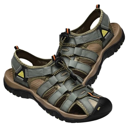 Leder Sandalen für Wandersandalen Herren Sport Fischer Sandalen Strandschuhe Geschlossene Zehe Trekkingsandalen Sommer von Rivccku