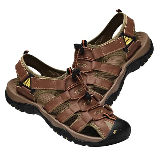 Leder Sandalen für Wandersandalen Herren Sport Fischer Sandalen Strandschuhe Geschlossene Zehe Trekkingsandalen Sommer von Rivccku