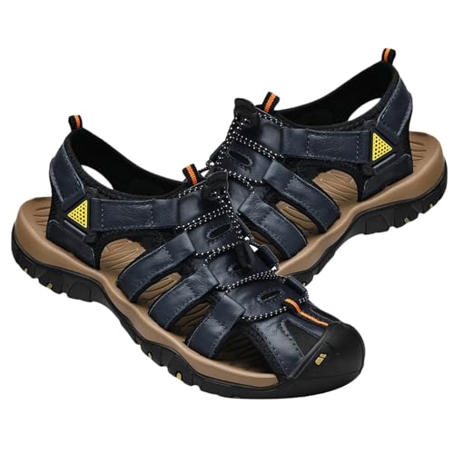 Leder Sandalen für Wandersandalen Herren Sport Fischer Sandalen Strandschuhe Geschlossene Zehe Trekkingsandalen Sommer von Rivccku