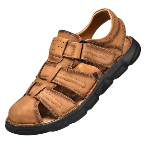 Rivccku Athletisch Wandern Sandalen Herren Geschlossene Zehe Wasser Schuhe Outdoor Sport Sommer Trekkingsandalen aus Leder Strand Sandalen Klettverschluss von Rivccku