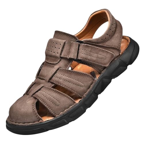 Rivccku Athletisch Wandern Sandalen Herren Geschlossene Zehe Wasser Schuhe Outdoor Sport Sommer Trekkingsandalen aus Leder Strand Sandalen Klettverschluss von Rivccku