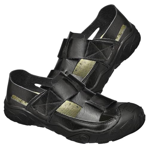 Rivccku Geschlossene Zehe Sandalen Leder Outdoor Sport Wandersandalen Herren Sommer Trekkingsandalen Strand Ledersandalen Männer Atmungsaktive von Rivccku