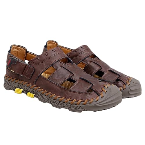 Rivccku Geschlossene Zehe Sandalen Leder Outdoor Sport Wandersandalen Herren Sommer Trekkingsandalen Strand Ledersandalen Männer Atmungsaktive von Rivccku