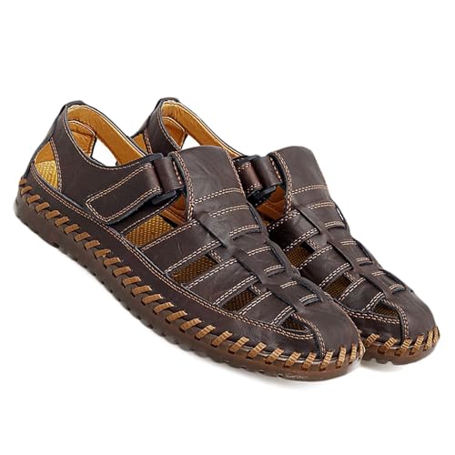 Rivccku Geschlossene Zehe Sandalen Leder Outdoor Sport Wandersandalen Herren Sommer Trekkingsandalen Strand Ledersandalen Männer Atmungsaktive von Rivccku