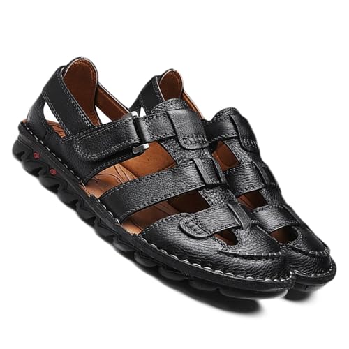 Rivccku Geschlossene Zehe Sandalen Leder Outdoor Sport Wandersandalen Herren Sommer Trekkingsandalen Strand Ledersandalen Männer Atmungsaktive von Rivccku