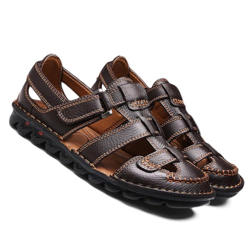 Rivccku Geschlossene Zehe Sandalen Leder Outdoor Sport Wandersandalen Herren Sommer Trekkingsandalen Strand Ledersandalen Männer Atmungsaktive von Rivccku