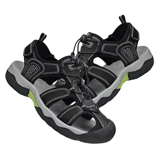 Rivccku Geschlossene Zehe Trekkingsandalen Herren Wandern Sandalen Verstellbaren Sport Outdoor Wanderschuhe für Sommer Leder Sandale von Rivccku