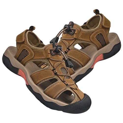 Rivccku Geschlossene Zehe Trekkingsandalen Herren Wandern Sandalen Verstellbaren Sport Outdoor Wanderschuhe für Sommer Leder Sandale von Rivccku