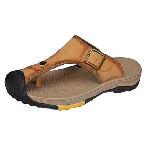 Rivccku Herren Flip Flops Leder Sandalen Geschlossene Zehe Comfy Hausschuhe Pantoletten Sommer Strand Sandalen Outdoor Badelatschen von Rivccku