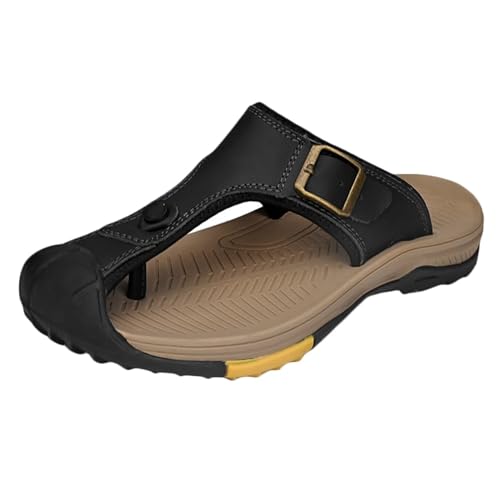 Rivccku Herren Flip Flops Leder Sandalen Geschlossene Zehe Comfy Hausschuhe Pantoletten Sommer Strand Sandalen Outdoor Badelatschen von Rivccku
