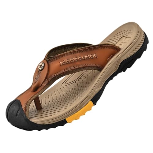 Rivccku Herren Leder Flip Flops Geschlossene Zehe Wandersandalen Zehentrenner Sports Sandalen Pantoffeln Sandalen von Rivccku