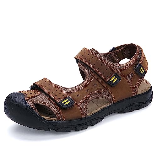 Rivccku Herren Leder Sandalen Strand Trekkingsandalen Outdoorsandalen Sommer Wandersandale Männer Atmungsaktive geschlossene Sandale Rivccku Herren Leder Sandalen Strand Trekkingsandalen Outdoorsandalen Sommer Wandersandale Männer Atmungsaktive geschlossene Sandale von Rivccku