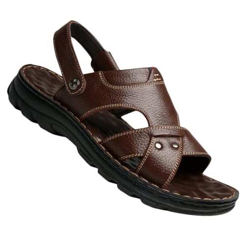 Rivccku Herren Leder Sandalen Strand Trekkingsandalen Pantoletten Outdoorsandalen Sommer Hausschuhe Wandersandale Männer Atmungsaktive Schlappe von Rivccku