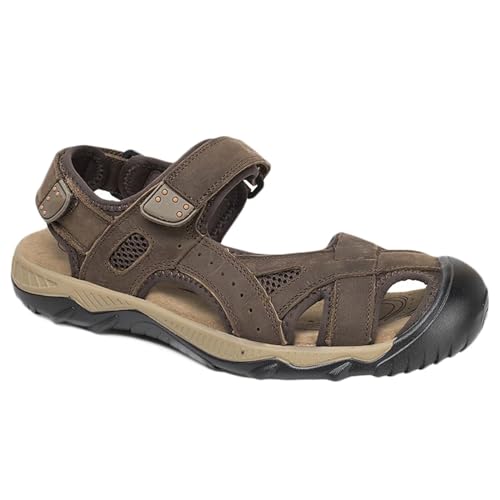 Rivccku Herren Outdoor Sport Sandalen Klettverschluss Trekkingsandalen Leder Strand Wandersandalen Sommer von Rivccku