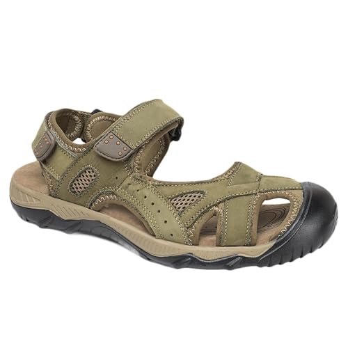 Rivccku Herren Outdoor Sport Sandalen Klettverschluss Trekkingsandalen Leder Strand Wandersandalen Sommer von Rivccku