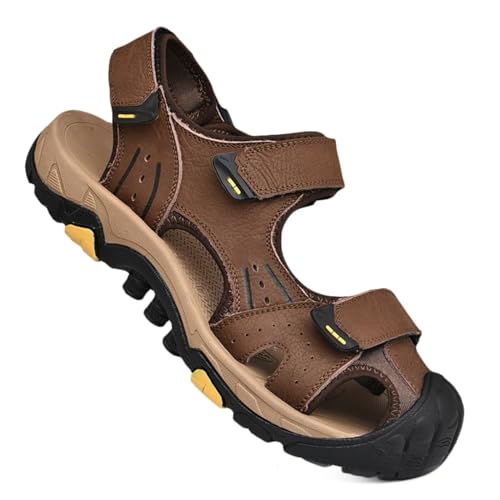 Rivccku Herren Outdoor Sport Sandalen Klettverschluss Trekkingsandalen Leder Strand Wandersandalen Sommer von Rivccku