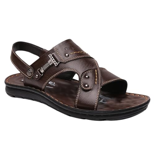 Rivccku Herren Pantoletten Sommer Trekkingsandalen Leder Wandersandale Strand Sandalen Hausschuhe von Rivccku