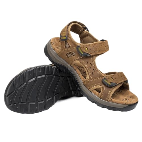 Rivccku Herren Sport Sandalen Klettverschluss Trekkingsandalen Leder Strand Sandalen Wandersandalen Sommer Athletische Sandalen von Rivccku