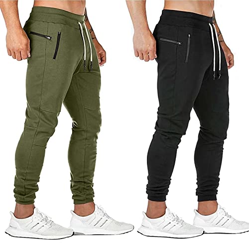 Rivccku Jogginghose Herren Jogger Männer Sporthose mit Reißverschlusstaschen Lang, Freizeithose Trainingshose, Sport Hosen Fitness Sweatpants Laufhose 2 Stück von Rivccku