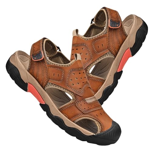 Rivccku Leder Sandalen Strand Sandale Trekkingsandalen Herren Outdoorsandalen Sommer Wandersandale Männer Atmungsaktive Geschlossene Sandale Wasserschuhe von Rivccku