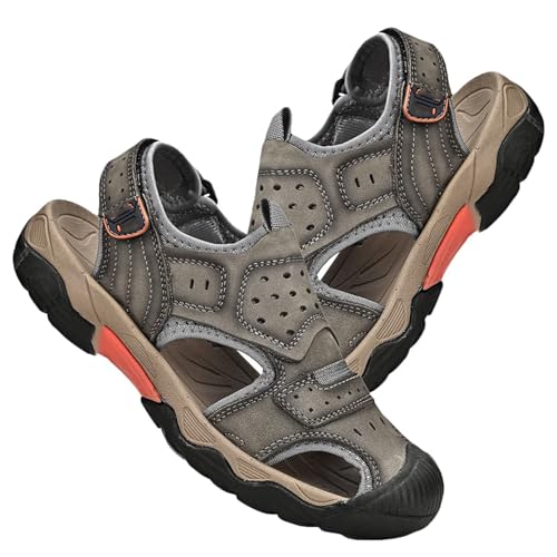 Rivccku Leder Sandalen Strand Sandale Trekkingsandalen Herren Outdoorsandalen Sommer Wandersandale Männer Atmungsaktive Geschlossene Sandale Wasserschuhe von Rivccku