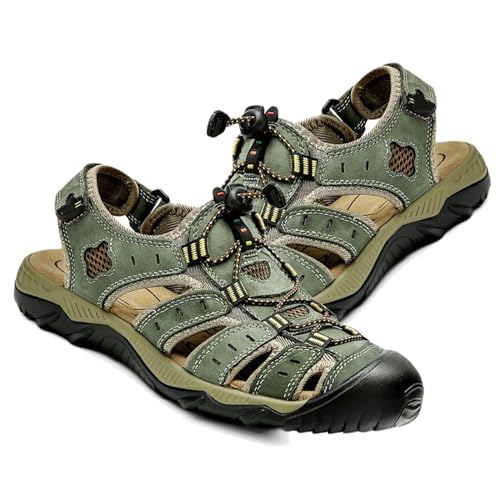 Rivccku Leder Sandalen Strand Trekkingsandalen Herren Outdoorsandalen Sommer Verstellbaren Wandersandale Männer Atmungsaktive Geschlossene Sandale von Rivccku