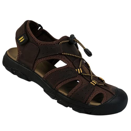 Rivccku Leder Trekkingsandalen Herren Geschlossene Zehe Wandern Sandalen Atmungsaktive Outdoor Wanderschuhe für Sommer Strand Sandalen Wasserschuhe von Rivccku