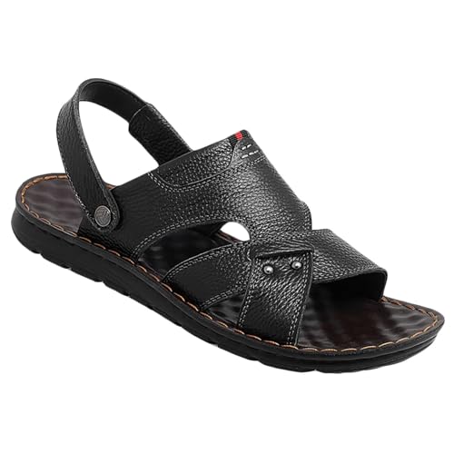 Rivccku Sandalen Herren Leder Schlappen Sommerschuhe Herren Hausschuhe Atmungsaktive Wandersandalen von Rivccku