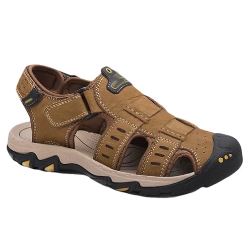 Rivccku Sandalen Herren Outdoor Trekkingsandalen Leder Strand Wandersandale Sport Sommer Männer Freizeitschuhe Atmungsaktive Fischerschuhe aus Leder von Rivccku