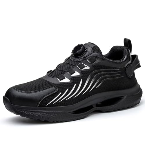 Rivccku Sicherheitsschuhe Arbeitsschuhe Herren Bequem Stahlkappenschuhe Atmungsaktiv Industrielle Arbeitsschuhe mit Drehschnallen Schnürsenkeln 38-48 von Rivccku