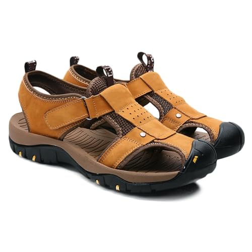 Rivccku Trekkingsandalen Geschlossene Zehe Herren Wandersandalen Leder Sandalen Outdoor Sommer Strand Sandale Wasserdichte von Rivccku