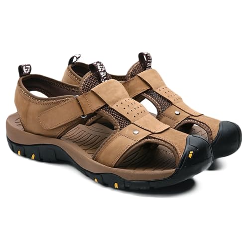 Rivccku Trekkingsandalen Geschlossene Zehe Herren Wandersandalen Leder Sandalen Outdoor Sommer Strand Sandale Wasserdichte von Rivccku